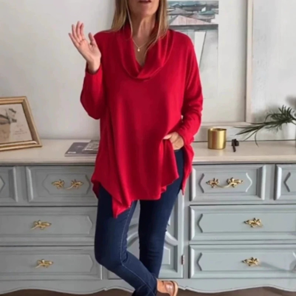 ZARA Fall Winter Solid Color Cowl Neck Long Sleeve Top